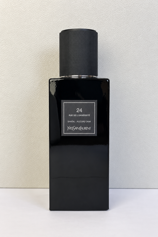 Flacon 24 Rue de l'Université Eau de Parfum 125mL Authentique Yves Saint Laurent Santal Accord Daim Fabrice Pellegrin Vestiaire des Parfums Décant CapitoleParfum